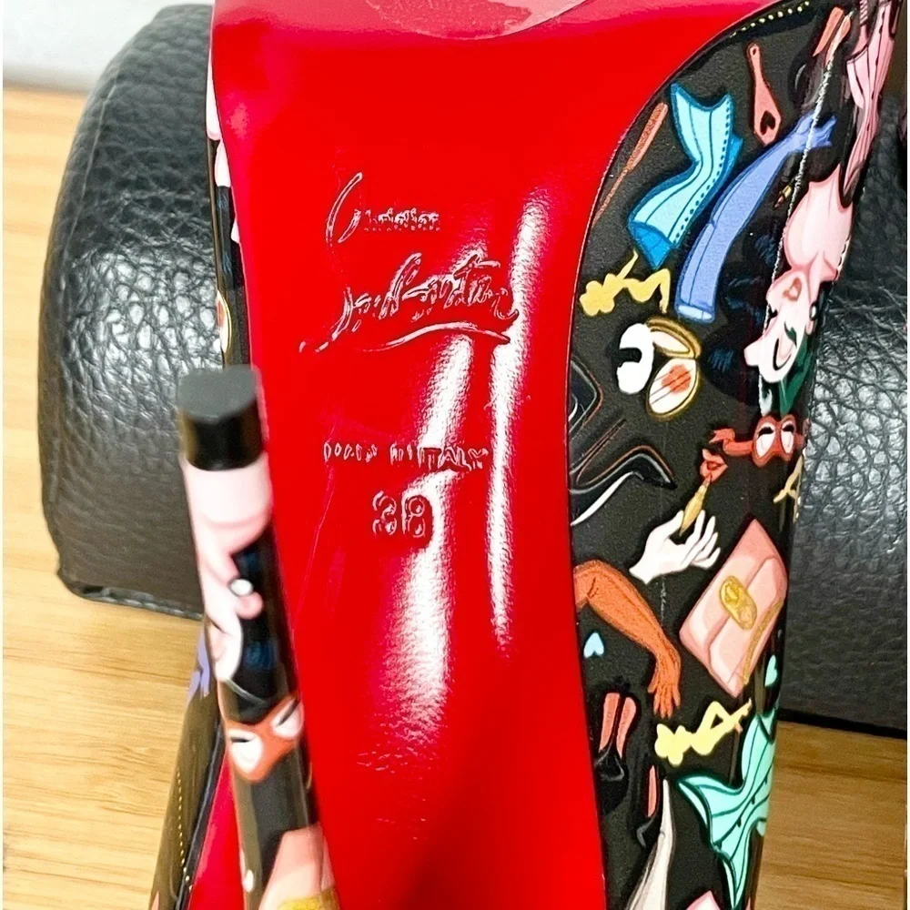 Christian Louboutin “Hot chick” Glamourous Black Multi graphic Patent 100mm EU38 - Picture 12 of 12